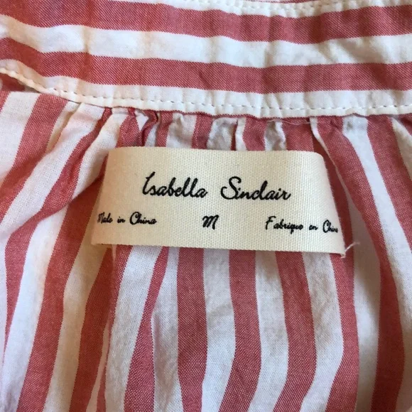 Cotton White Red Stripe Short Sleeve Button Blouse Top - Picture 4 of 5